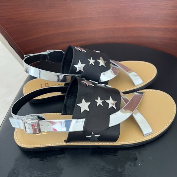 Miista | Shoes | E8 By Miista Silver Star On Black Leather  NWT E8 by MIISTA Sandals Shoes Straps Metallic Silver Stars size 39
